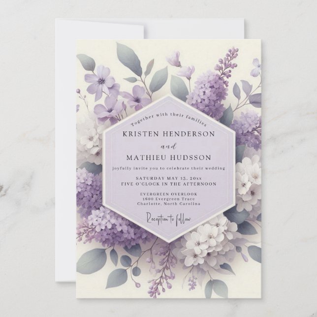 Invitación Boda Etérea Flor de Lila (Anverso)