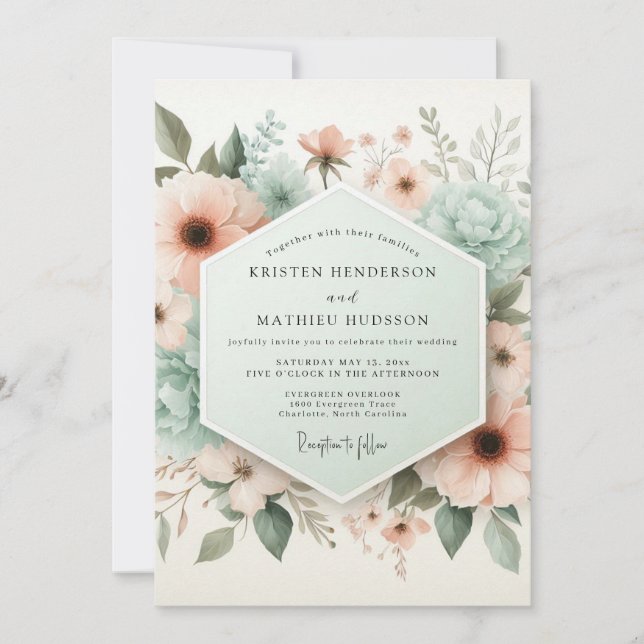 Invitación Boda Etérea Flor de Melocotón (Anverso)