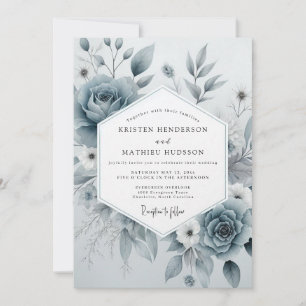 Invitación Boda Etérea Floral Azul Pizarra