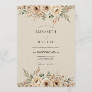 Invitación Boda Etérea Floral Crema