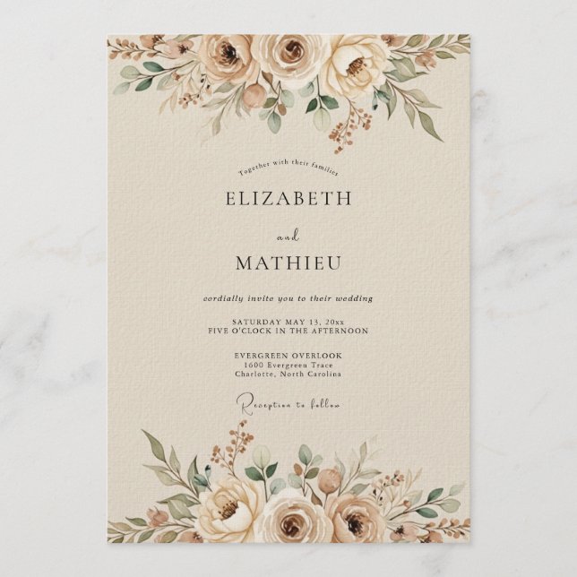 Invitación Boda Etérea Floral Crema (Anverso)