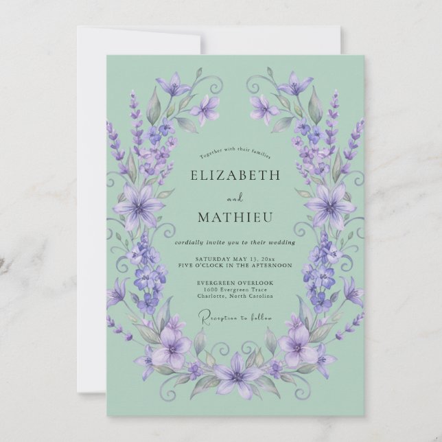 Invitación Boda Etérea Floral de Lavanda (Anverso)