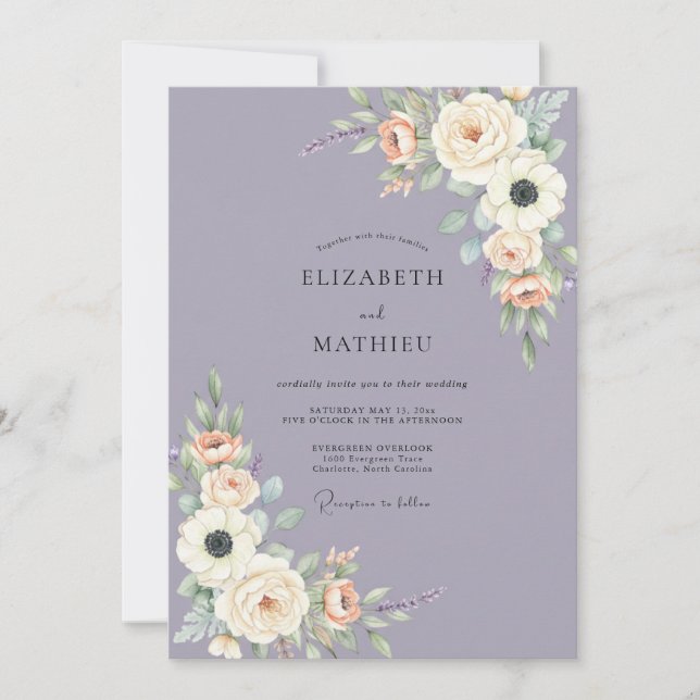 Invitación Boda Etérea Floral de Periwinkle (Anverso)