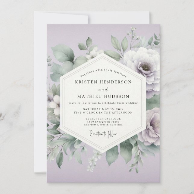 Invitación Boda Etérea Floral Lavanda (Anverso)