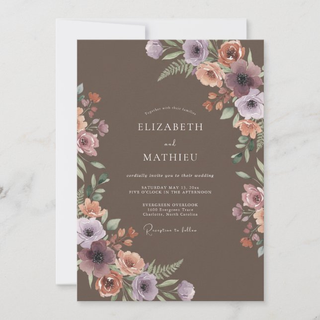 Invitación Boda Etérea Floral Malva (Anverso)