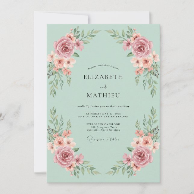 Invitación Boda Etérea Floral Rosa (Anverso)