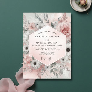 Invitación Boda Etérea Floral Rosa Polvorienta