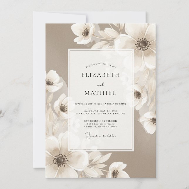 Invitación Boda Etérea Floral Tostada (Anverso)