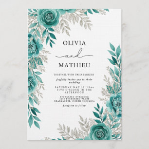 Invitación Boda Etérea Floral Turquesa