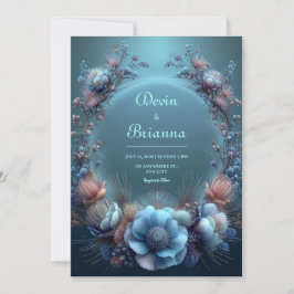 Invitación Boda Etérea Halo de Protea Azul Vibrante