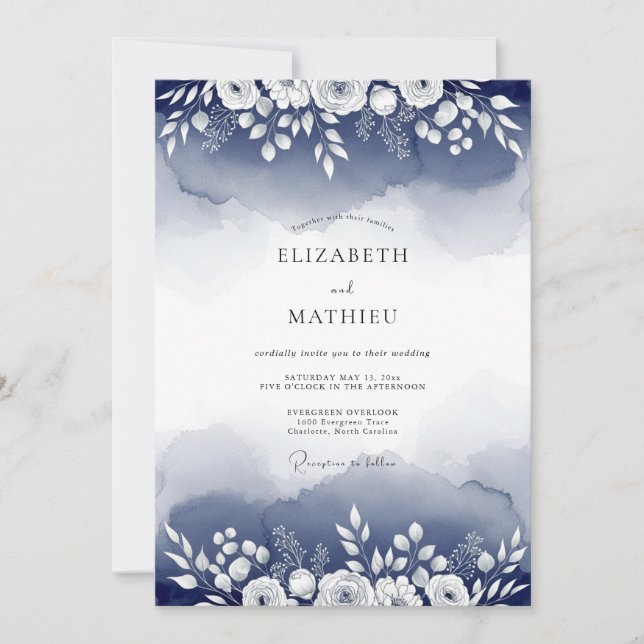 Invitación Boda Etérea Indigo Bloom (Anverso)
