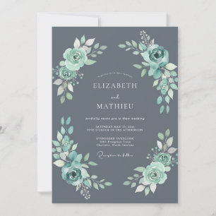 Invitación Boda Etérea Invernal en Azul Turquesa Polvoriento