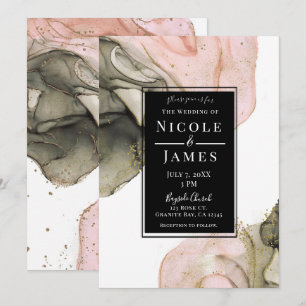 Invitación Boda Etérea Malhumorada Rosa Negro Oro Tinta