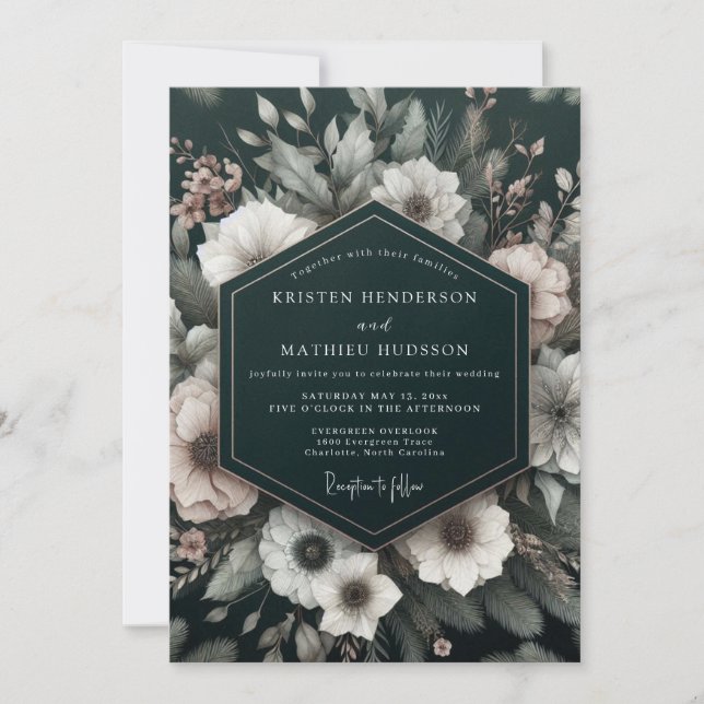 Invitación Boda Éterea Noir Floración (Anverso)