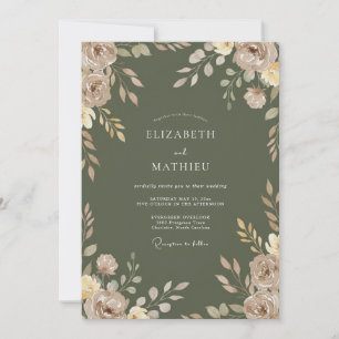 Invitación Boda Etérea Otoñal Verde Musgo