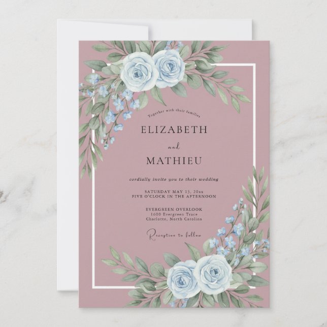Invitación Boda Etérea Rosa Azul Pálido Malva (Anverso)
