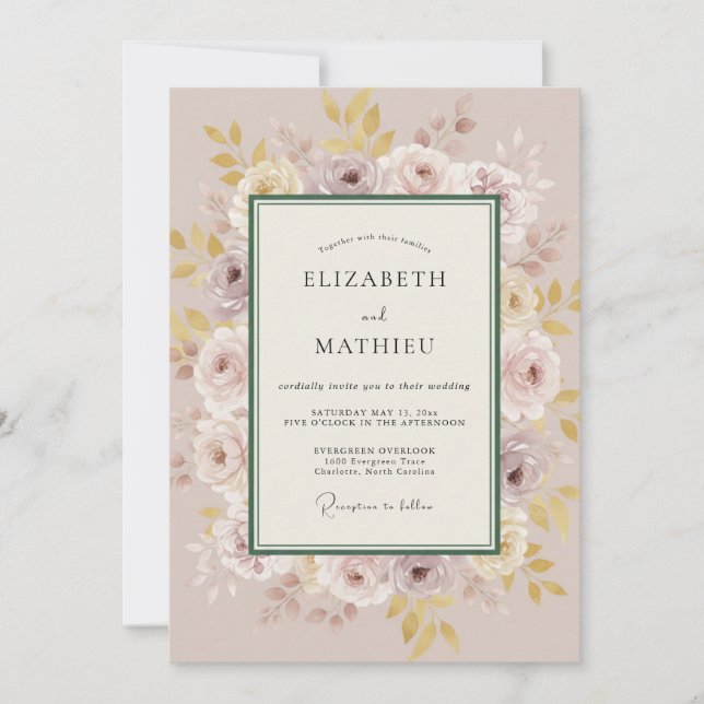 Invitación Boda Etérea Rosa Gris Taupe (Anverso)