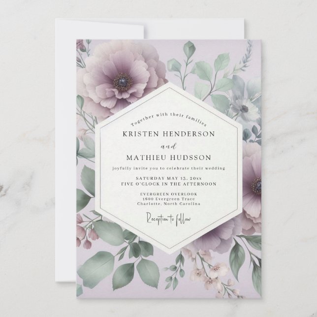 Invitación Boda Etérea Salvia Malva (Anverso)