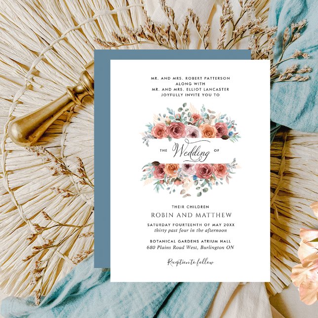 Invitación boda "etéreo" Rubor, Peach y Blue Floral (Subido por el creador)