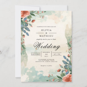 Invitación Boda Ethereal Coral Floral Flourish