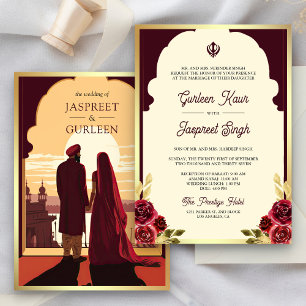 Invitación Boda Étnica India Burgundy Anand Karaj Sikh