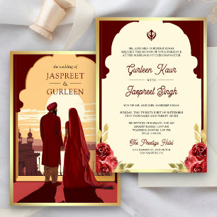 Invitación Boda étnica india roja Anand Karaj sij