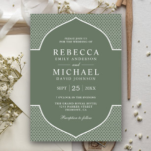 Invitación Boda Étnica India Verde Sage Boho Rústica con Arco