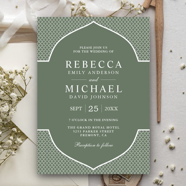 Invitación Boda Étnica India Verde Sage Boho Rústica con Arco (Subido por el creador)