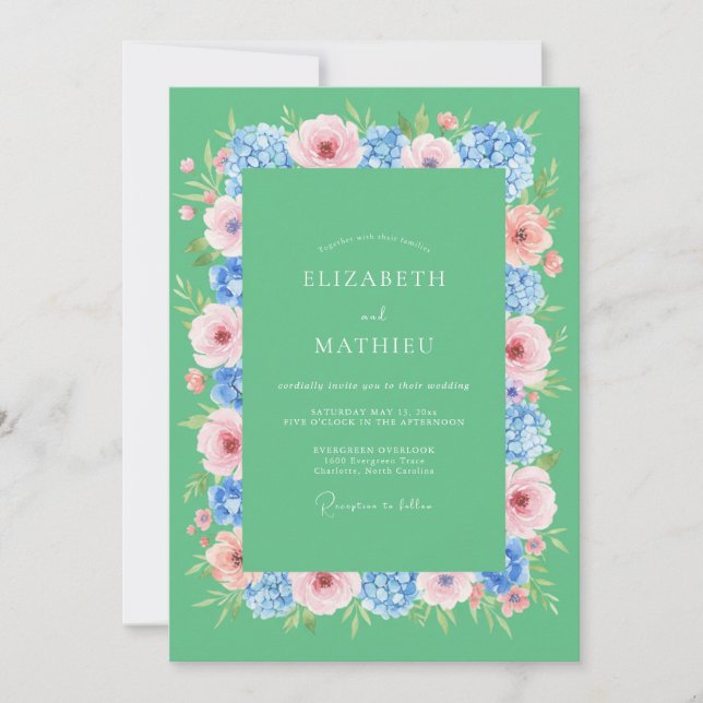 Invitación Boda Eucalipto Aciano Vinca Espuma de Mar (Anverso)