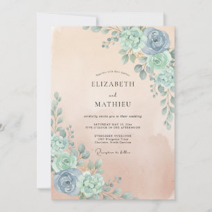 Invitación Boda Eucalipto Albaricoque Espuma de Mar
