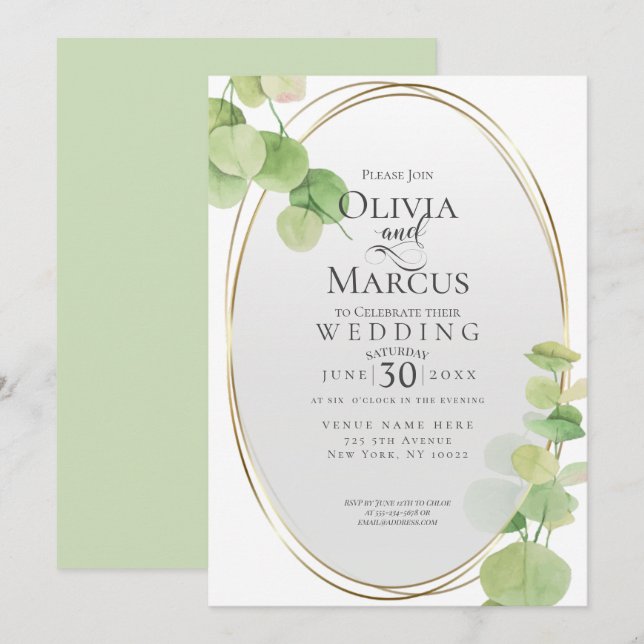Invitación Boda | Eucalipto de la primavera moderna (Anverso / Reverso)