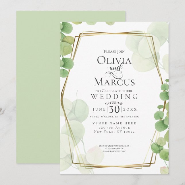 Invitación BODA | Eucalipto de la primavera moderna (Anverso / Reverso)