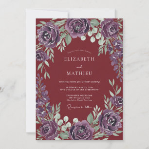 Invitación Boda Eucalipto Follaje Amatista Vino