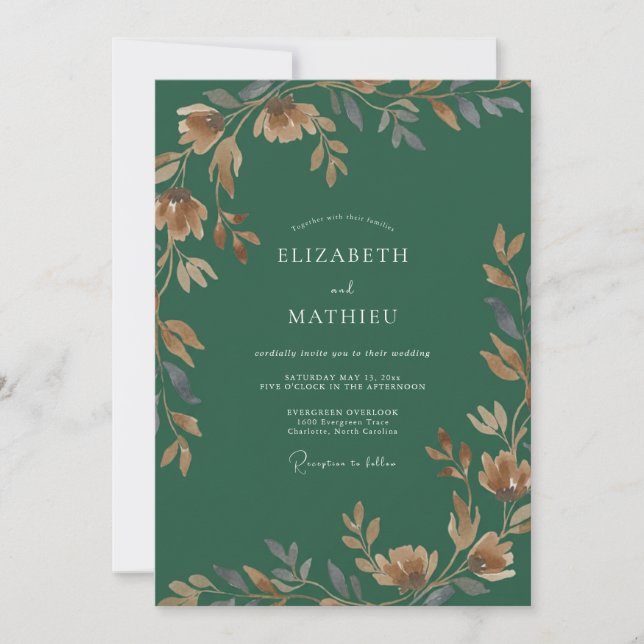Invitación Boda Eucalipto Follaje Ámbar Esmeralda (Anverso)