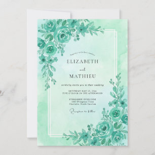 Invitación Boda Eucalipto Follaje Aqua Espuma de Mar