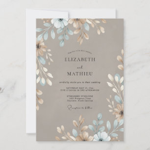 Invitación Boda Eucalipto Follaje Aqua Marrón