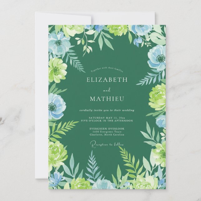 Invitación Boda Eucalipto Follaje Azul Chartreuse (Anverso)