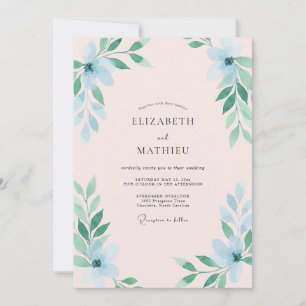 Invitación Boda Eucalipto Follaje Azure Espuma de Mar