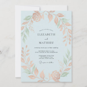 Invitación Boda Eucalipto Follaje Celeste Albaricoque