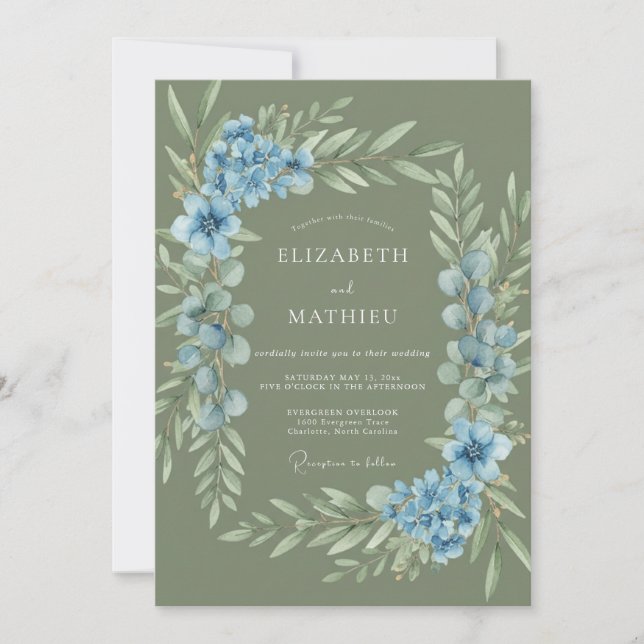 Invitación Boda Eucalipto Follaje Centaurea Salvia (Anverso)