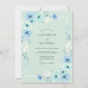 Invitación Boda Eucalipto Follaje Cielo Espuma de Mar