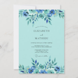 Invitación Boda Eucalipto Follaje Espuma de Mar Azure