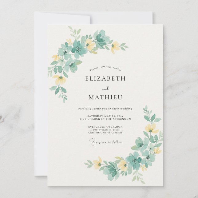 Invitación Boda Eucalipto Follaje Espuma de Mar Mantequilla (Anverso)