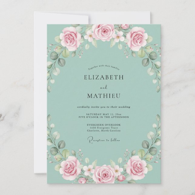 Invitación Boda Eucalipto Follaje Ranunculus Espuma de Mar (Anverso)