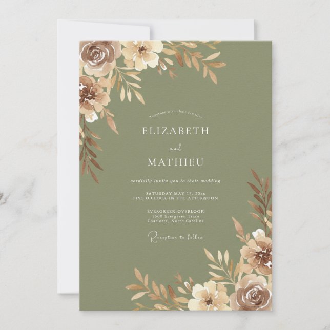 Invitación Boda Eucalipto Follaje Tan Oliva (Anverso)