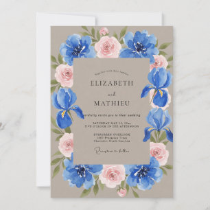 Invitación Boda Eucalipto Iris Cobalto Taupe