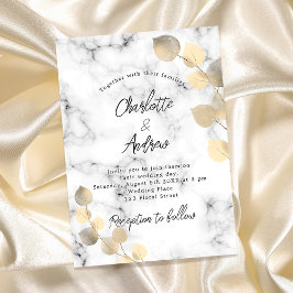 Invitación Boda eucalipto mármol dorado