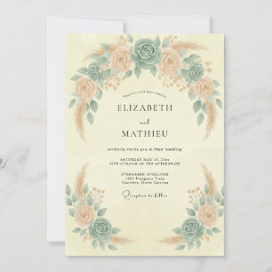 Invitación Boda Eucalipto Pampas Albaricoque Espuma de Mar