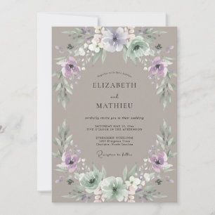 Invitación Boda Eucalipto Polvoriento Follaje Amatista Beige