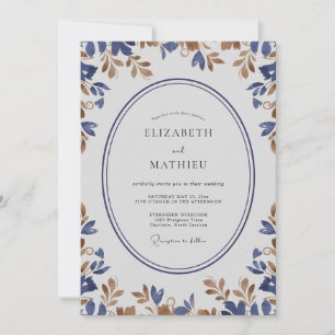 Invitación Boda Eucalipto Ramillete Indigo Oro